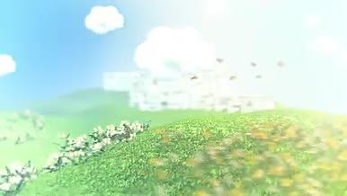 阳光明媚春天绿色生态花丛蝴蝶展示三维标志视频的预览图
